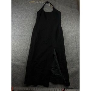 VTG NY Sake Women's 10 Black Halter Linen Blend With Split Dress Minimalist Boho